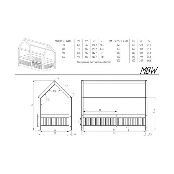 Domečková dětská postel z borovicového dřeva s úložným prostorem a výsuvným lůžkem v přírodní barvě 80x190 cm Mila MBW – Adeko-image-4