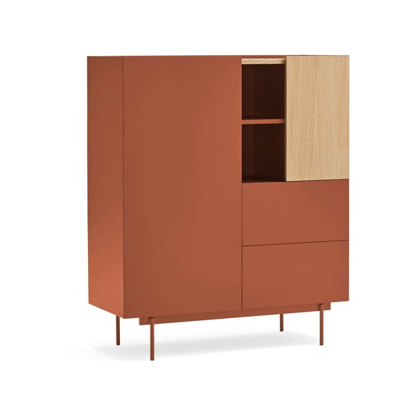 Vysoká komoda v dekoru dubu v cihlovo-přírodní barvě 100x120 cm Otto – Teulat-image-2