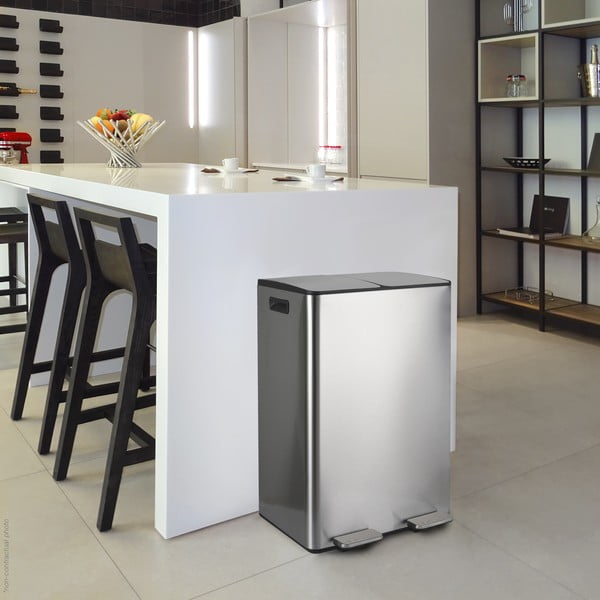 Ocelový odpadkový koš 2x30 l na tříděný odpad/nášlapný v matně stříbrné barvě   Aliya – Spirella-image-1