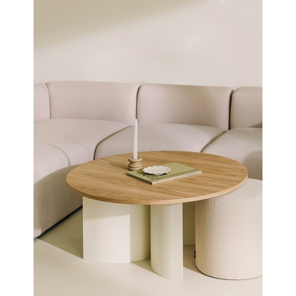 Krémový/v přírodní barvě kulatý konferenční stolek s deskou v dekoru jasanového dřeva ø 95 cm Gavo – noo.ma-image-1