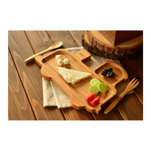 Set dětského talíře ve tvaru vláčku a příborů z bambusového dřeva Bambum-image-3