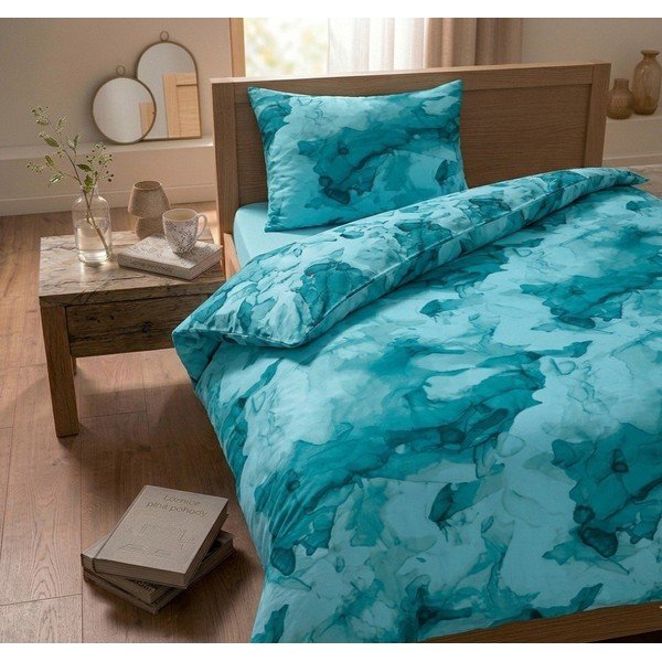 Tyrkysové povlečení na jednolůžko z bavlněného saténu 140x200 cm Deluxe Minerals – My House-image-1