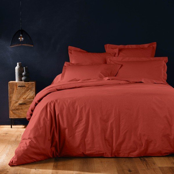 Bavlněný povlak na peřinu na dvoulůžko/prodloužený v cihlové barvě 240x220 cm Lina – douceur d'intérieur-image-1