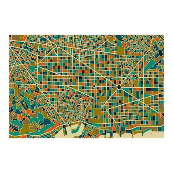Obraz Homemania Maps Barcelona Green, 70 x 100 cm