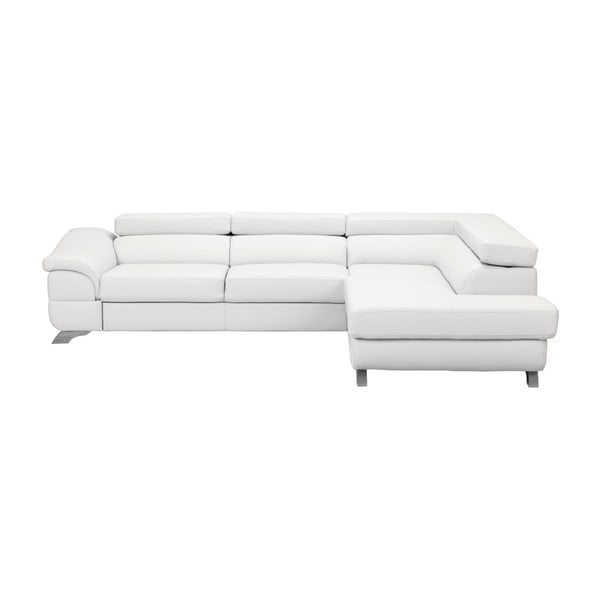 Bílá kožená rozkládací rohová pohovka s úložným prostorem Windsor & Co Sofas Gamma, pravý roh