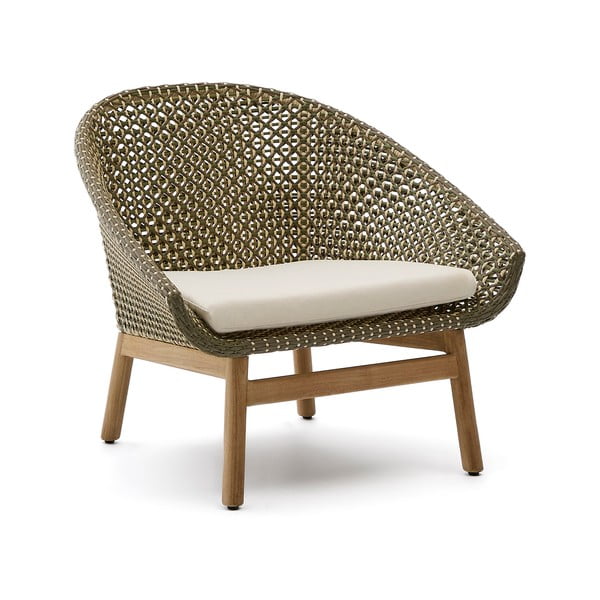 Dřevěné zahradní křeslo v zelené a přírodní barvě Olbia – Kave Home