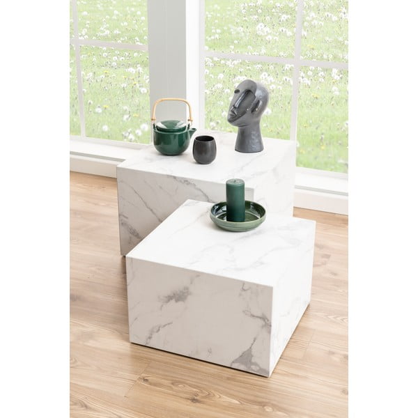Bílé konferenční stolky v dekoru mramoru v sadě 2 ks 58x58 cm Dice – Actona-image-1