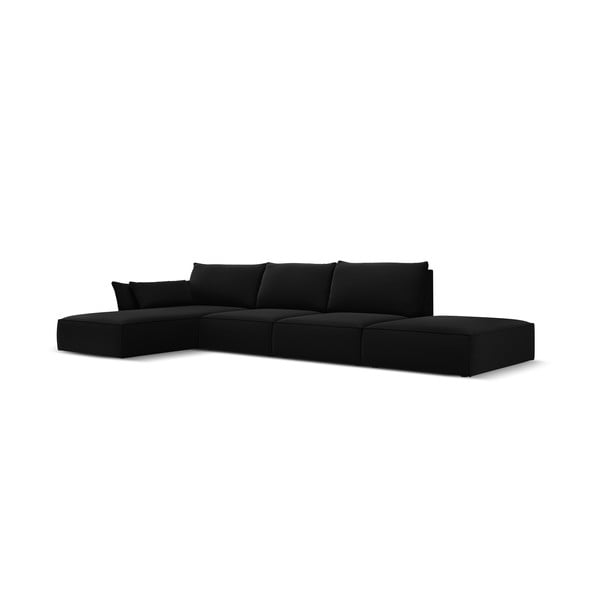 Černá sametová rohová pohovka (levý roh/s lenoškou) Vanda – Mazzini Sofas-image-2