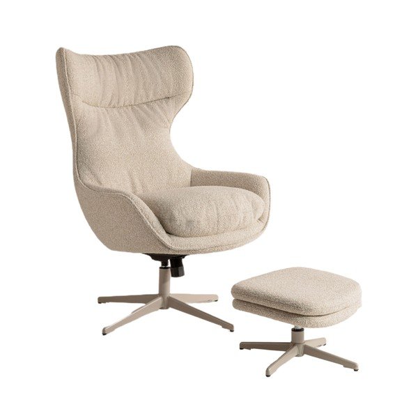 Béžové otočné křeslo s podnožkou z textilie bouclé Kenzi – Micadoni 