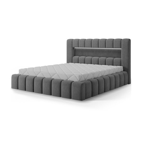 Šedá čalouněná dvoulůžková postel s úložným prostorem s roštem 180x200 cm Lamica – ELTAP