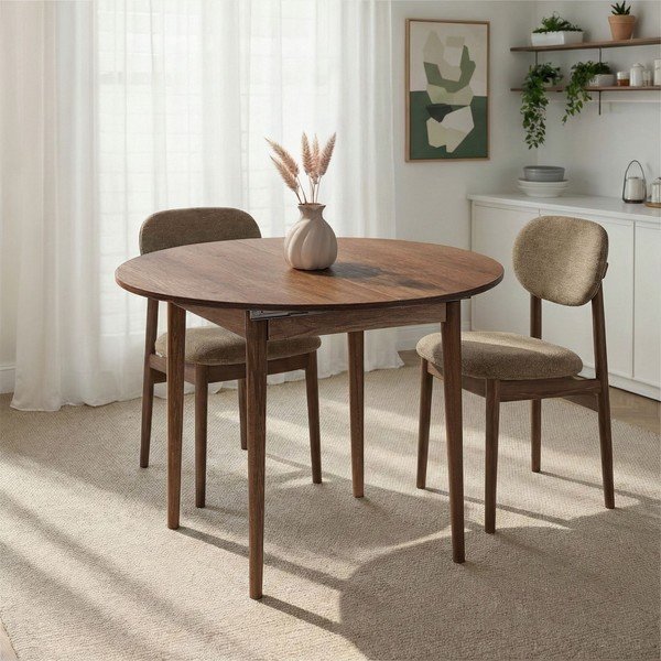 Kulatý rozkládací jídelní stůl s přídavnou deskou v dekoru ořechu ø 100 cm Viona – Kalune Design-image-2