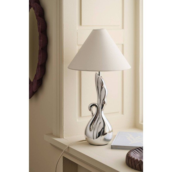Bílá/ve stříbrné barvě stolní lampa z polyresinu (výška 53 cm) Swan – Ellos Home-image-2