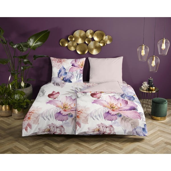 Krémové povlečení na jednolůžko z bavlněného saténu 140x200 cm – Descanso-image-1