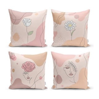 Sada 4 dekorativních povlaků na polštáře Minimalist Cushion Covers Draw Art Women, 45 x 45 cm