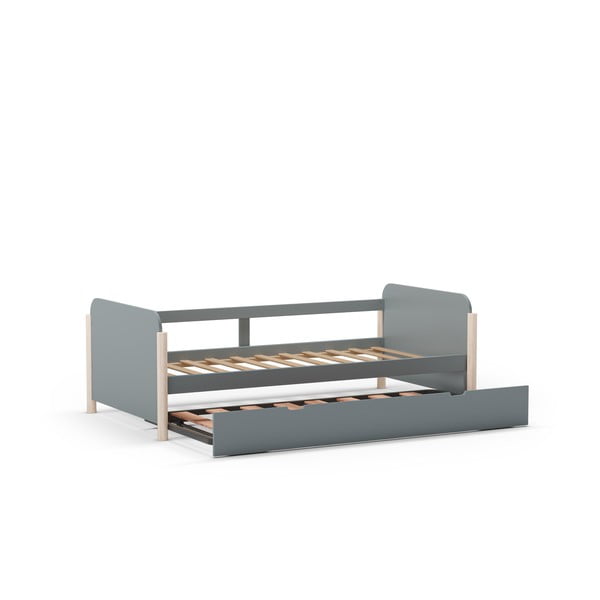 Dětská postel šedozelená z borovicového dřeva s výsuvným lůžkem s roštem 90x190 cm Enola – Marckeric-image-3