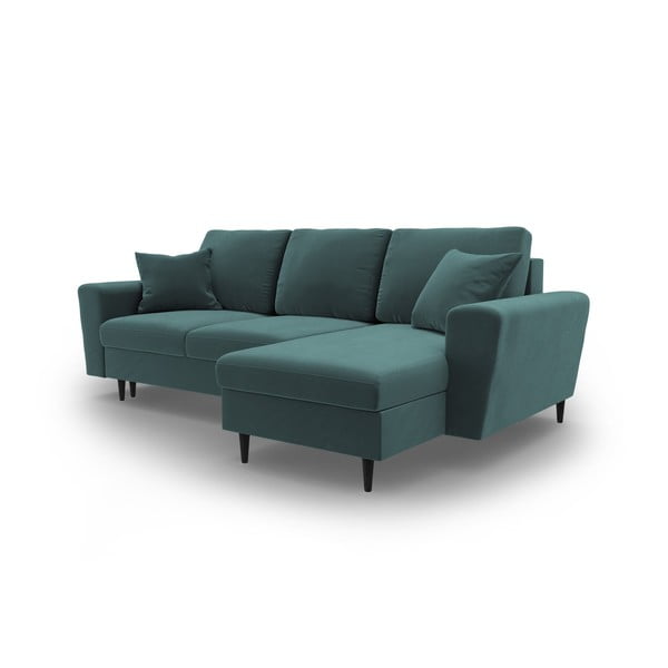 Sametová rozkládací/s úložným prostorem rohová pohovka v petrolejové barvě Kyoto – Cosmopolitan Design-image-4