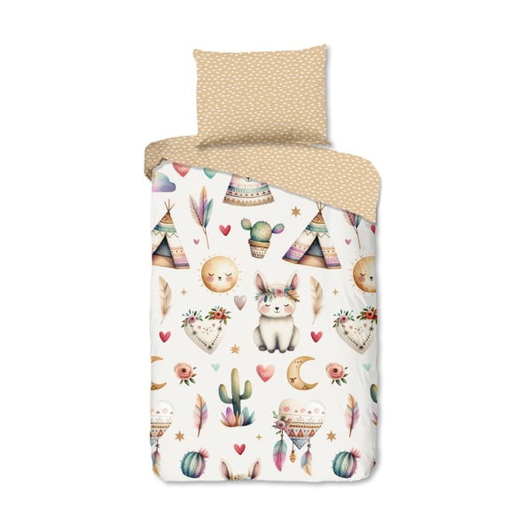 Béžové bavlněné dětské povlečení na jednolůžko 140x200 cm Luz – Good Morning