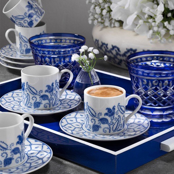 Sada 6 porcelánových šálků s podšálkem Kutahya Ornament, 50 ml-image-1