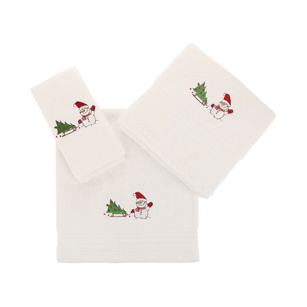 Sada 3 bílých vánočních ručníků Snowy
