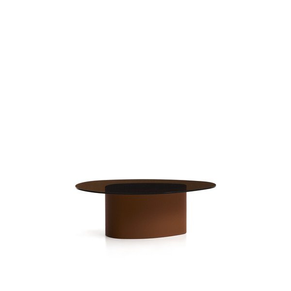 Hnědý konferenční stolek se skleněnou deskou 81x140 cm Olir – Kave Home-image-3