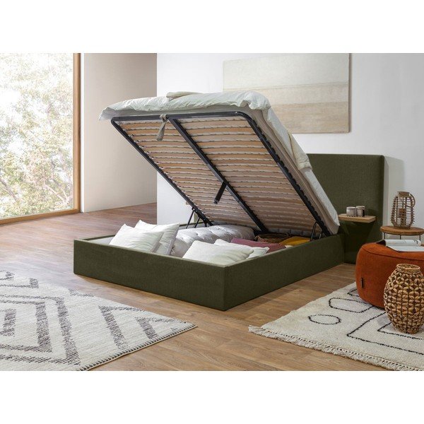 Tmavě zelená čalouněná dvoulůžková postel s úložným prostorem s roštem 160x200 cm Blandine – Bobochic Paris-image-3