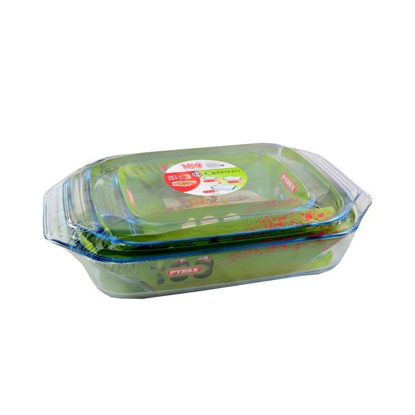 Sada 3 pekáčů z pyrex skla Fissler, 39x25 cm + 35x23 cm + 28x17 cm