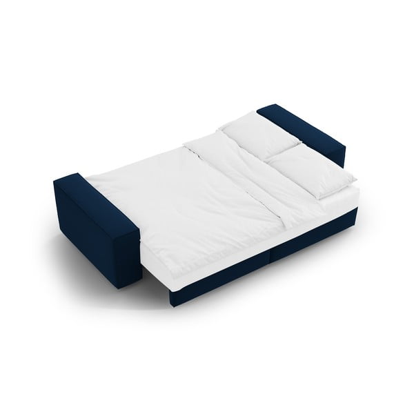 Tmavě modrá sametová rozkládací/s úložným prostorem pohovka 247 cm Jodie – Micadoni -image-4