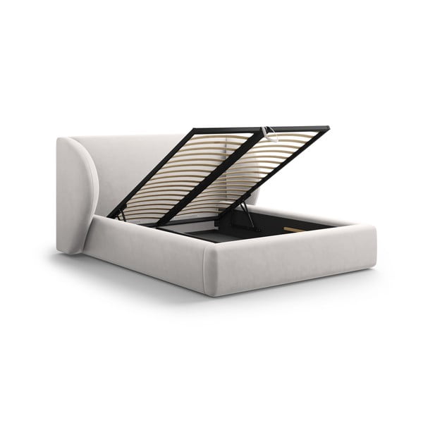 Světle šedá čalouněná dvoulůžková postel s úložným prostorem s roštem 200x200 cm Miley – Micadoni Home-image-3