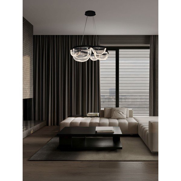 Matně černé ocelové LED stmívatelné závěsné svítidlo se skleněným stínidlem ø 83 cm Clair – Nova Luce-image-1
