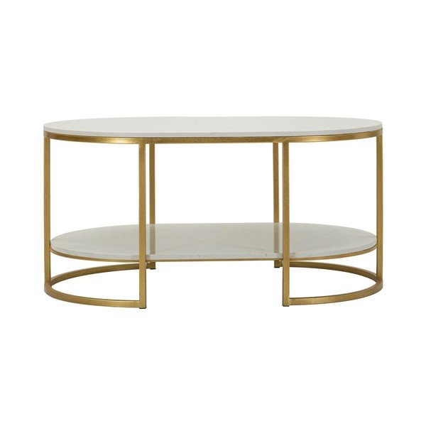 Bílý/ve zlaté barvě konferenční stolek s mramorovou deskou  60x90 cm Izmir – Mauro Ferretti