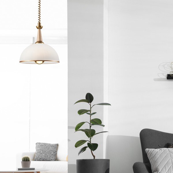 Závěsné svítidlo ve zlato-přírodní barvě se skleněným stínidlem ø 30 cm Ciara – LAMKUR-image-1