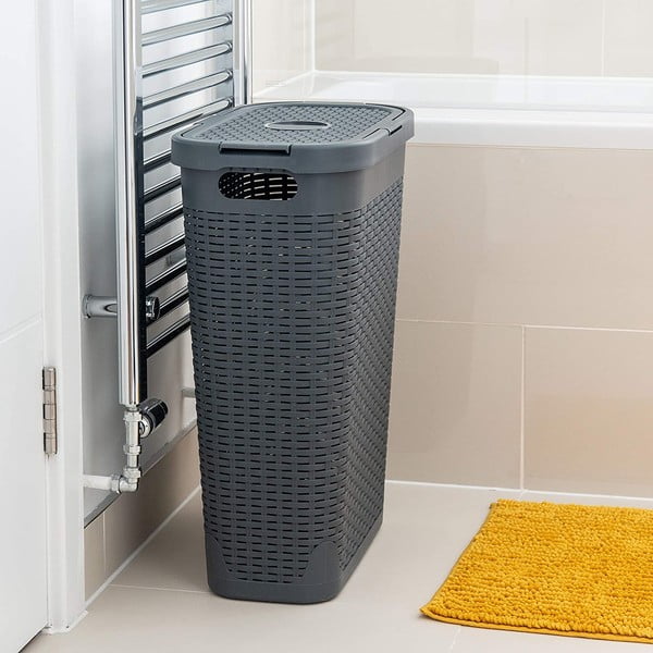 Šedý koš na prádlo Addis Rattan Effect Slim Hamper, 40 l-image-2