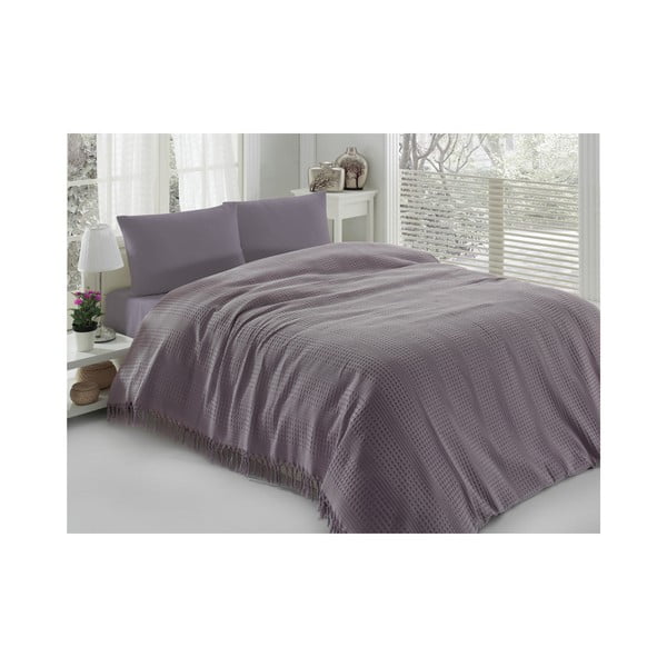 Fialový bavlněný přehoz přes dvoulůžko Pique, 220 x 240 cm-image-1