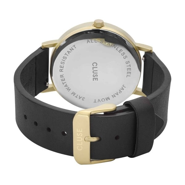 Dámské hodinky s černým koženým řemínkem a bílým mramorovým ciferníkem Cluse La Roche Star-image-2