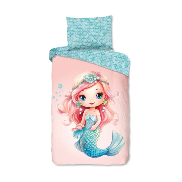 Modré/růžové bavlněné dětské povlečení na jednolůžko 140x200 cm Alisse – Good Morning