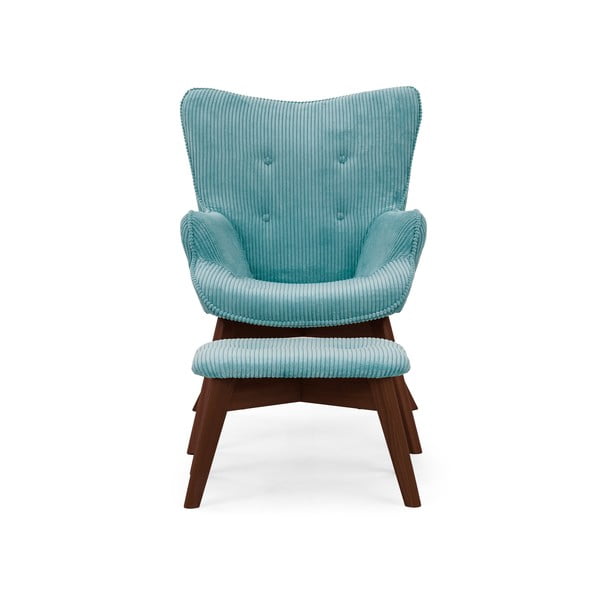 Tyrkysové manšestrové křeslo s podnožkou Niko – Ropez-image-3