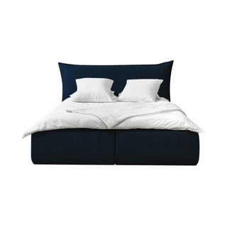 Tmavě modrá čalouněná dvoulůžková postel s úložným prostorem s roštem 160x200 cm Jade – Bobochic Paris