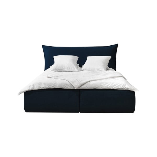 Tmavě modrá čalouněná dvoulůžková postel s úložným prostorem s roštem 160x200 cm Jade – Bobochic Paris