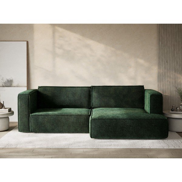 Tmavě zelená žinylková rozkládací/s úložným prostorem rohová pohovka (pravý roh/s lenoškou) Velto – Maison de Rêve-image-1