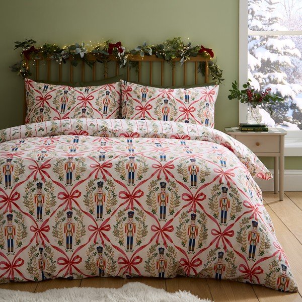 Povlečení na jednolůžko v přírodní barvě 135x200 cm Christmas Nutcracker Bows – Catherine Lansfield