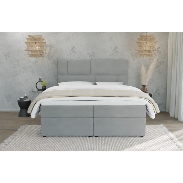 Světle šedá boxspring postel s úložným prostorem 160x200 cm Lola – Ropez-image-2