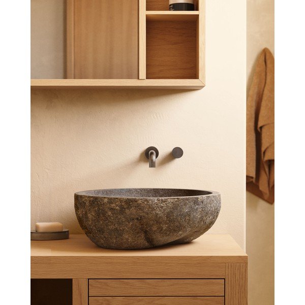 Šedé kamenné kulaté umyvadlo ø 40 cm Tetsu – Kave Home-image-1