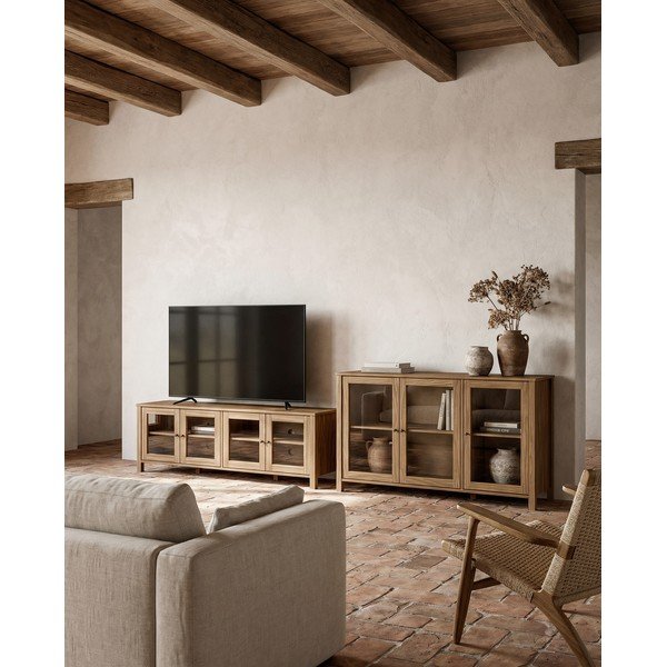 Vitrína z borovicového dřeva v přírodní barvě 142x80x40 cm Alessandra – Marckeric-image-1