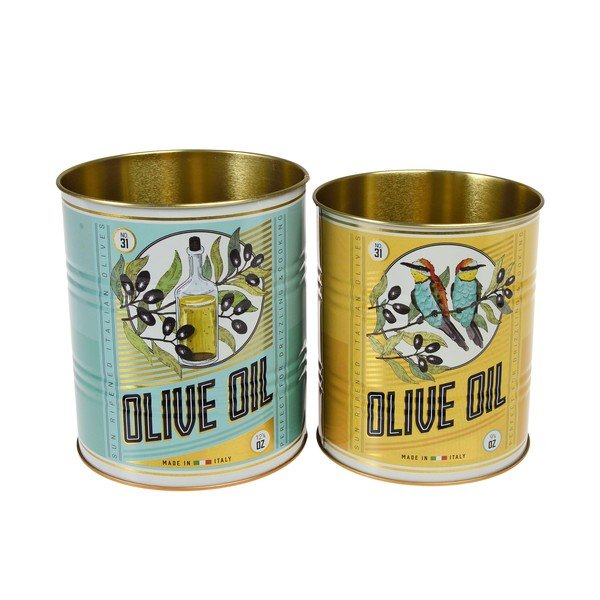 Dekorativní cínové úložné boxy v sadě 2 ks ø 11x13 cm Olive Oil – Rex London-image-1