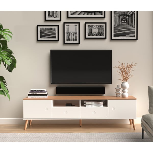 Bílý TV stolek s nohami z dubového dřeva Tenzo Dot, šířka 192 cm-image-1