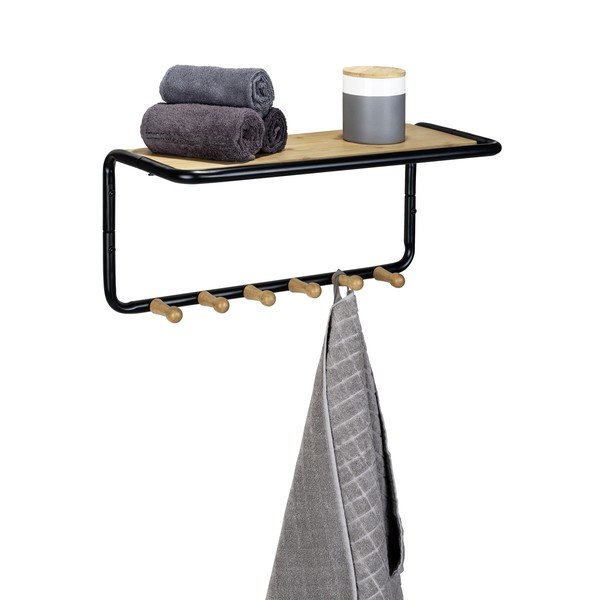 Černý/přírodní kovový nástěnný věšák s poličkou Loft – Wenko-image-2