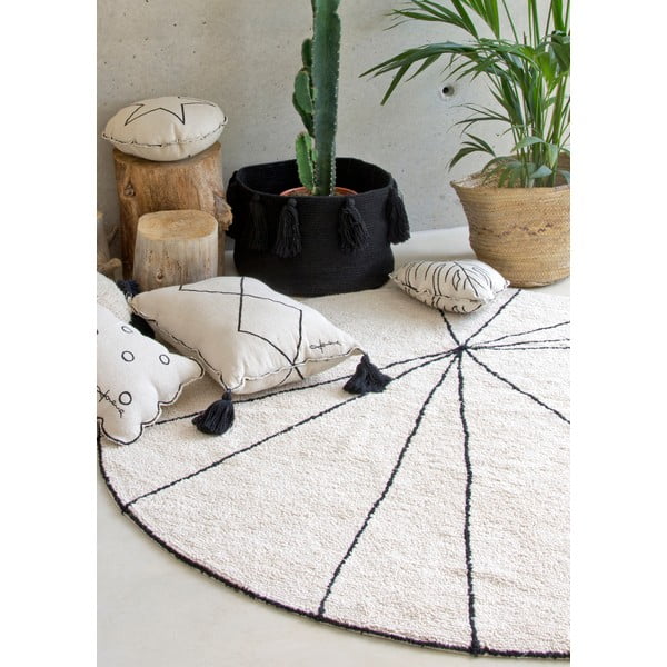 Krémový pratelný ručně tkaný bavlněný kulatý koberec ø 160 cm Trace Beige – Lorena Canals-image-1