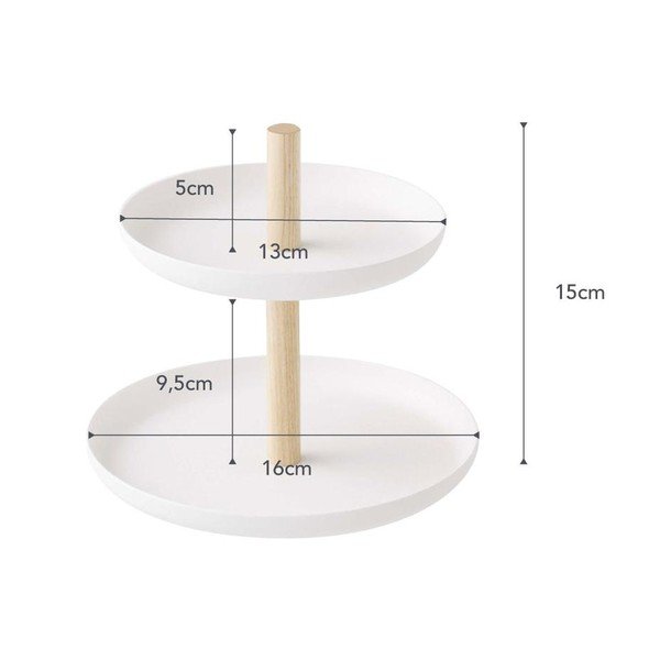 Bílý stojánek se 2 úložnými miskami a detailem z bukového dřeva YAMAZAKI Tosca-image-3