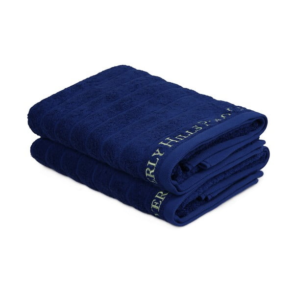 Sada 2 tmavě modrých bavlněných ručníků, 140 x 70 cm