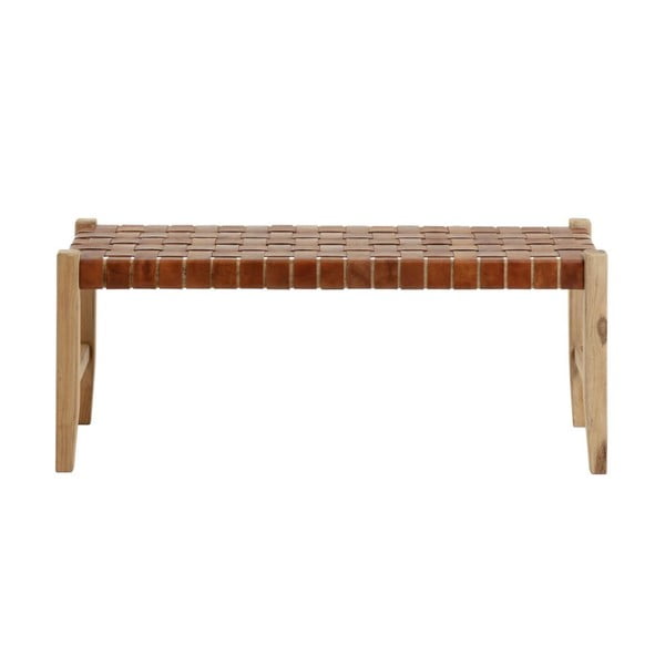 Koňakově hnědá/v přírodní barvě kožená lavice Calixta – Kave Home